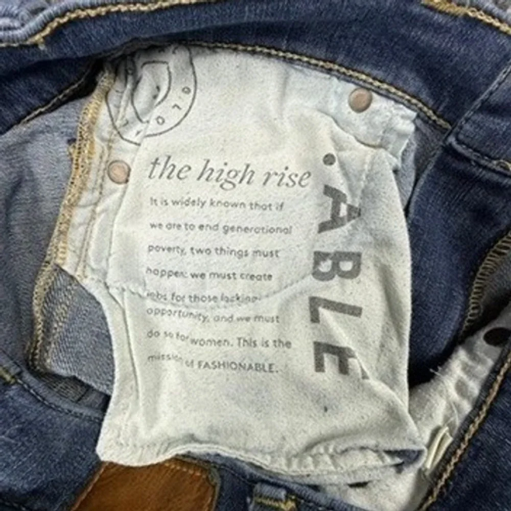 ABLE The High Rise Skinny Jeans Blue Distressed Raw Hem Women Size 26